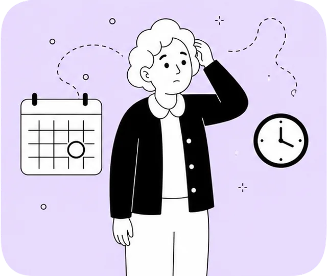 Femme devant un calendrier et une horloge